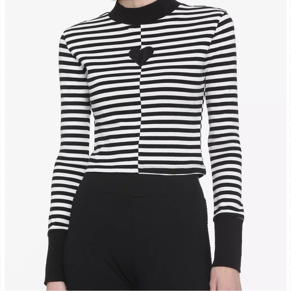 Hot Topic Tops - HOT TOPIC Black & White Stripe Heart Mock Heart Front Long-Sleeve Top Xl